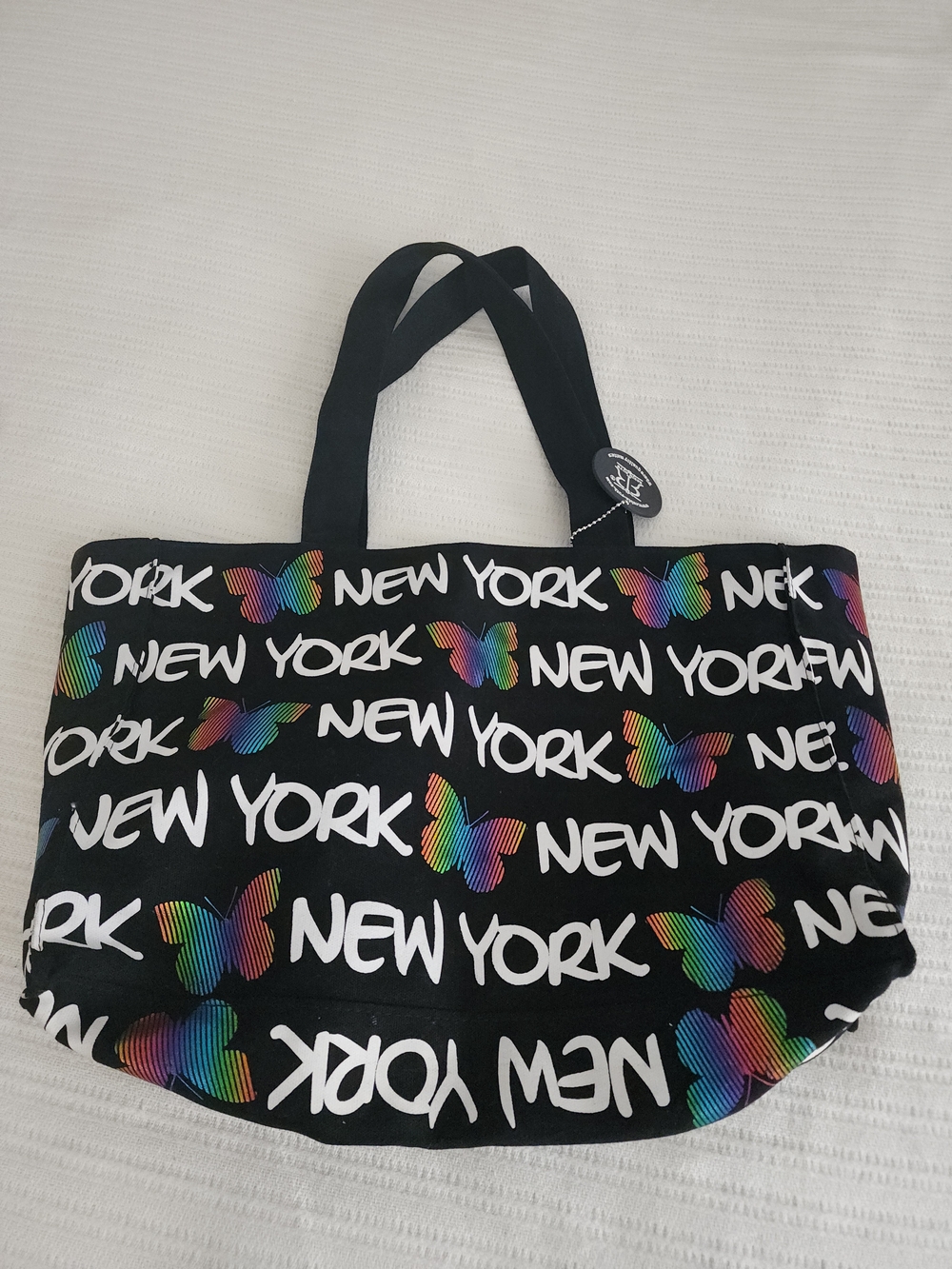 Robin Ruth Black Tote with Rainbow Butterfly & New York Print